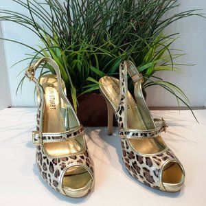 Colin Stuart Leopard Platform Peep Toe Heels Sz 9